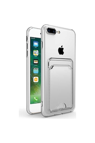 Goocamp Apple iPhone Uyumlu 7 Plus Kılıf Kartlıklı Şeffaf Setra Clear Silikon Kapak - Renksiz Renksiz
