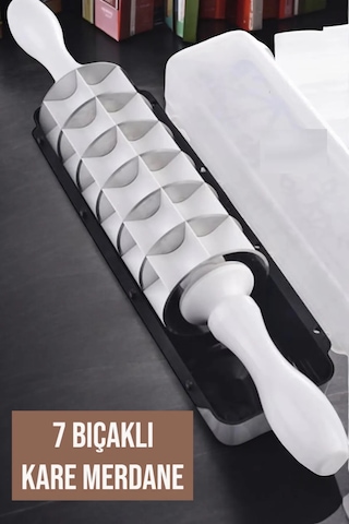 Rotanev 7 Çelik Bıçaklı Mantımatik Mantı Kesici Merdane Pratik Mantı Kesme Aparatı Beyaz - Siyah