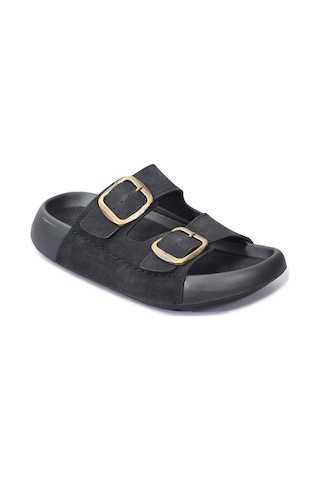 Qramed Orthopedix Çift Bantlı Tokalı Unisex Spor Terlik Qr25100 Siyah