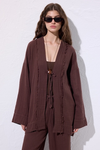 Müslin Geniş Kollu Kimono Acı Kahve Acı Kahve