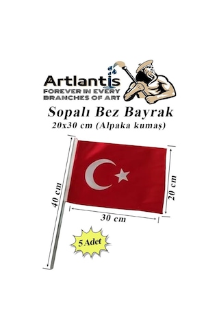 Sopalı Bez Bayrak 20x30 Cm 5 Adet Saplı Bayrak Ay Yıldız Plastik Çıtalı 20 30 Bez Bayrak Mill Bayram Kutlama