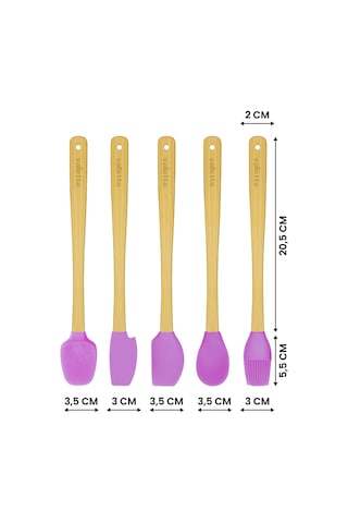 Valletta Indigo 5'li Pembe Bambu Silikon Spatula Seti Uzun 26 Cm