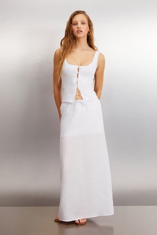 Grımelange Ombretta Kadın %100 Keten Regular Beyaz Etek Beyaz