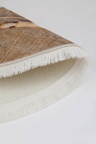 Dijidekor Kahve Mutfak Halısı Saçaklı Dijital Yuvarlak Halı Kaymaz Yıkanabilir 100x100