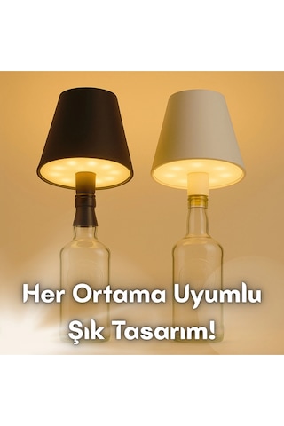Kablosuz Şişe Lambası - Şarjlı Abajur Masa Işığı Dokunmatik Şişe İçin Led Siyah Beyaz Seçenek Çok Renkli