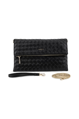 Tamer Tanca Kadın Suni Deri Siyah Clutch Çanta 921 7482-b Bn Cnt Sk26-27 Sıyah Orgu
