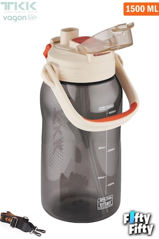 Tkk Tek Kapak Çift Kullanım Pipetli/rahat İçim Tritan Su Matarası-fftkk1027-1500 ML