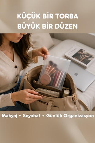 10 Adet Fermuarlı Makyaj Çantası Organizer