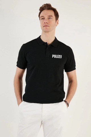 Freedom Storee Erkek Polo Yaka Tişört Düğmeli Pike Baskılı T-shirt - Siyah Çok Renkli