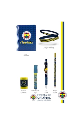 Fenerbahçe Orijinal Lisanslı Kalem Bileklik Bloknot Silgi Hediyelik Set Sarı Lacivert 002 Sarı-lacivert