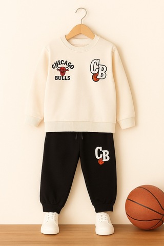 Beka Kids Erkek Çocuk Kalın Pamuklu Kumaş Baskı Detaylı Sweatshirt Pantolon Alt Üst Takım Siyah