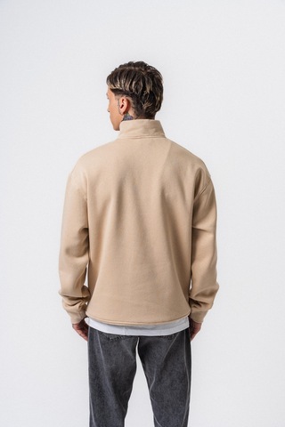 Erkek Respire Yazı Detaylı Yarım Fermuarlı Basic Sweatshirt Bej
