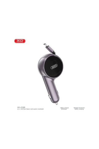 Xo Cc65 60w Makaralı Araç Şarjı - Dahili Type-c Kablolu Çift Çıkışlı Hızlı Şarj