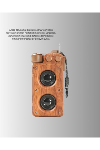 Retro Bluetooth Hoparlör Ahşap Görünümlü 5w Çift Stereo Ses