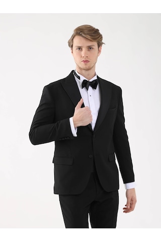 Dufy Siyah Erkek Slim Fit Sivri Yaka Smokin Takım - 92409 Siyah