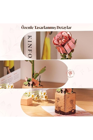 Rowood Tw041 Pembe Gül Pink Rose Dıy Minyatür Maket Model Seti Ahşap 3d Wooden Puzzle 3d Model Kit Ahşap Maket Dekoratif Hobi Seti