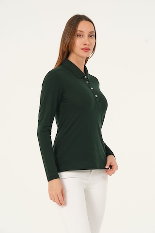 Msw Kadın Uzun Kollu Regular Fit Polo Yaka T-shirt Nefti