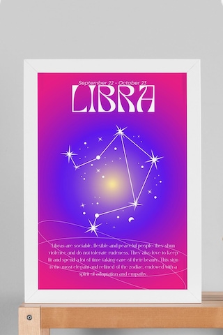 Libra Terazi Burcu Çerçeveli Tablo Aura Enerji Renkleri Astrolojik Takım Yıldızı Sembolü