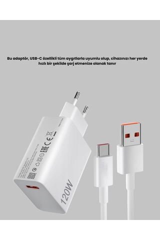 120w Hızlı Şarj Başlığı Ultra Güçlü Type-c Adaptör Kablo Dahil
