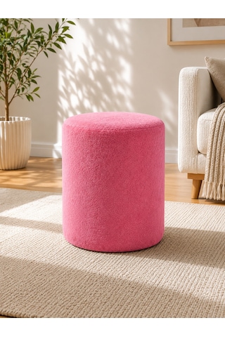 Pembe Welsoft Kumaş Puf 40x45 Cm Yuvarlak Puf Dekoratif Oturma Pufu Yumuşak Dokulu Modern Puf