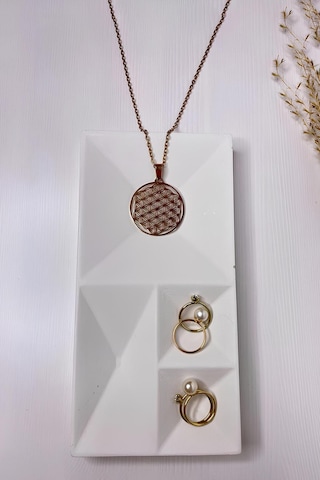 Beton Geometrik Takı Organizer Yüzük, Kolye, Küpe Ve Saat Düzenleyici Dekoratif Tepsi Beyaz