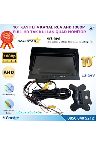 Kayıtlı 10 İnç 4 Kanal Full Hd Tak Kullan Quad Ahd Analog Uyumlu Rca Av Araç Monitörü 12-24v