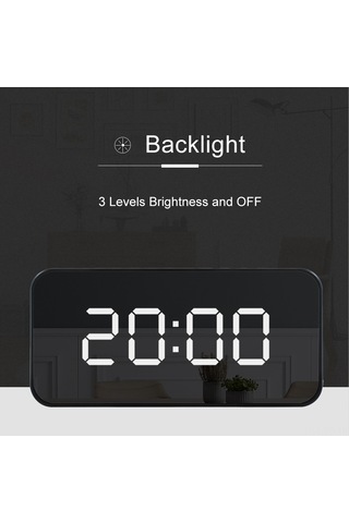 Reedark Çok Fonksiyonlu Led Aynalı Dijital Saat, Kablosuz Şarj, Termometre Ve Alarm Özellikli - Siyah