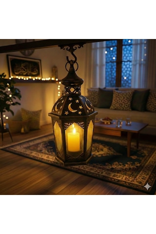 43 Cm Ramazan Ledli Eskitme Model Lüks Fener - Pil Dahil Dekoratif Ramazan Feneri Diğer