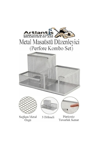 Gümüş Gri Metal Evrak Rafı 3 Lü Ve Masaüstü Kalemlik 1 Paket Masaüstü A4 Dosya 3 Katlı Düzenleyici Kağıt Tepsisi Metal Gümüş Gri