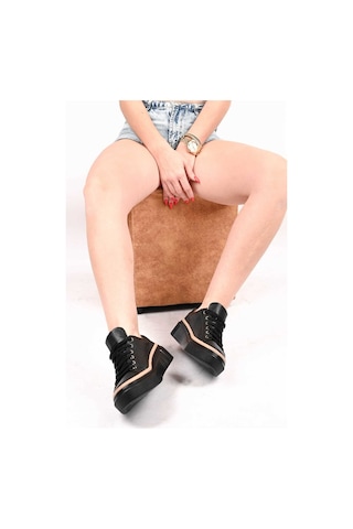 Bestello Bağcıklı Poli Taban Hakiki Deri Casual 334-5022-09 Kadın Ayakkabı Siyah
