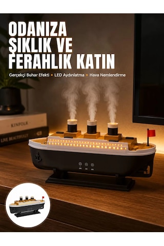 Hepsi Ultra Sessiz Titanik Gemi Led Işıklı Aroma Difüzörü Oda Nemlendirici Yeni Nesil Najmaddin