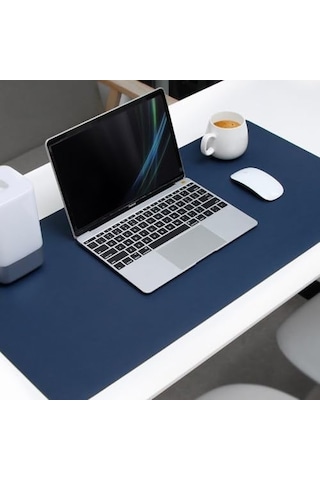 Mcstorey 60x30 Cm Lacivert Çift Taraflı Deri Desk Mat, Pu Deri Masa Koruyucu Ve Masa Sümeni, Suya Dayanıklı 2 Mm Rulo Yapılabilir Laptop Mouse Pad, Home Office İçin