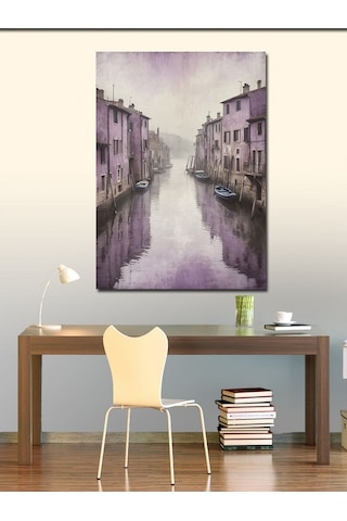 Kanvas Tablo Kanaldaki Mor Evler 70cmx100cm