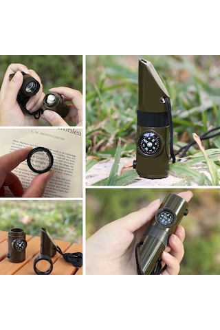 Dumles 7si 1arada Acil Durum Düdüğü,el Feneri, Termometre,pusula,büyüteç,depolama Bölmeli Kampçı Düdüğü