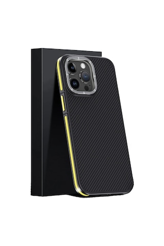 Joko - 255 - iPhone Uyumlu 15 Pro Max Kılıf Aramid 600d Kevlar Karbon Fiber Magsafe Kapak - Csmo-tex - - Sarı