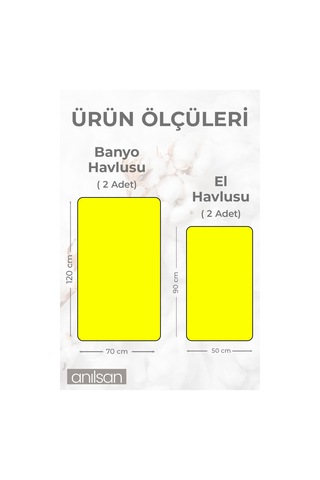 %100 Pamuk 4'lü Sarı Havlu Seti - 2 Adet El Havlusu Ve 2 Adet Banyo Havlusu Sarı