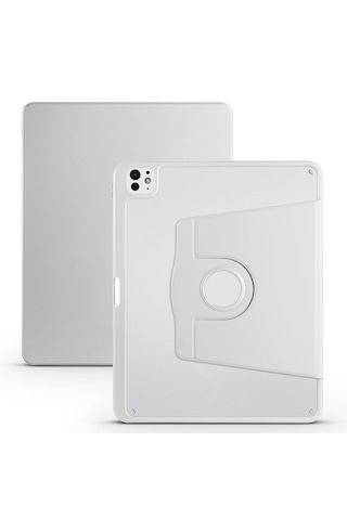 Arabulalaca Apple Uyumlu iPad Pro 13 2024 Gri Renk Kalem Bölmeli Dönebilen Standlı Kılıf Standlı Kapak