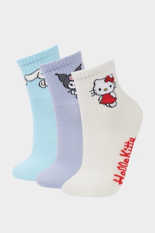 DeFacto Kız Çocuk Hello Kitty 3'lü Pamuklu Uzun Çorap F6702A8NSKR1
