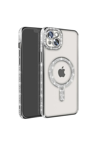 Apple Uyumlu iPhone 15 Kılıf Joke Simli Magneticsafe Kılıf - Gümüş