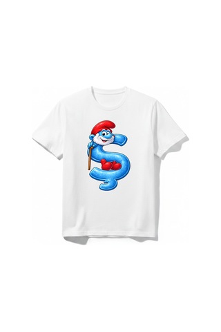 Urbantrendstore Şirinler Şirin Baba Baskılı Unisex Kız Çocuk Erkek Çocuk Bisiklet Yuvarlak Yaka Basic Kısa Kollu %100 Pamuk Tişört Beyaz