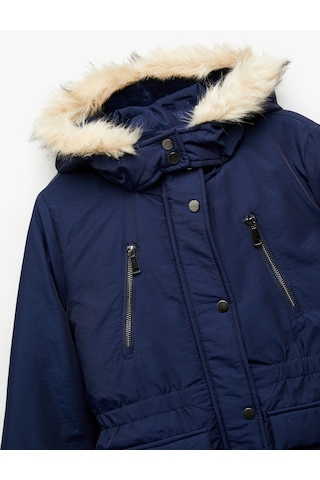 Koton Peluş Detaylı Uzun Kollu Cepli Kapşonlu Mont Lacivert 6wkg00012aw Lacivert