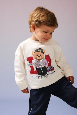 Defacto %100 Pamuk Oversıze Bisiklet Yaka Ayıcık Baskılı Sweatshirt Kumaşı Sweatshirt Erkek Bebek H9785a526auer118 Ekru-er118