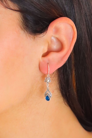 Safir Taşlı Damla Model Oksitli Telkari Gümüş Küpe 201020482