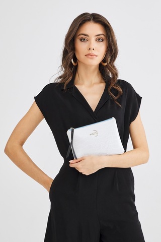 Deri Company Kadın Basic Clutch Çanta Kroko Timsah Desen Beyaz (4031-BB) 214030 Beyaz