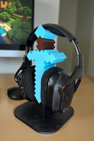 Minecraft Elmas Silah Temalı 3d Baskı Kulaklık Standı Oyuncu Masa Aksesuarı