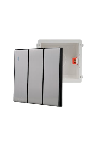 MERALLI INOX 3'lü vavien anahtar, hakiki fırçalanmış paslanmaz çelik, çerçevesiz 86×86 Düz kasa dahil