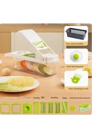 Vkemall Mutfak Ev Kullanıma İdeal 16 Parça Beyaz Yeşil Çok İşlevli Sebze Dilimleme Makinesi Diğer
