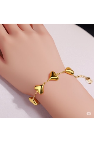 Çelik Gold Kalp Bileklik Çok Renkli