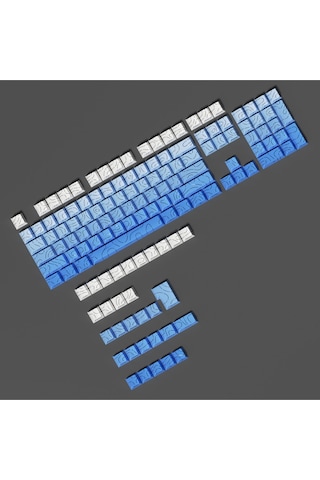 Mekanik Klavye Pbt Çift Baskı Keycap Seti Çizgi Desenli 137 Tuşlu Mavi -beyaz Tuş Takımı