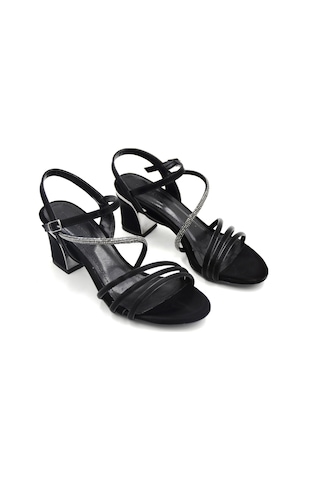 Beyaz London Biye Detaylı Topuklu Kadın Ayakkabı Siyah Siyah